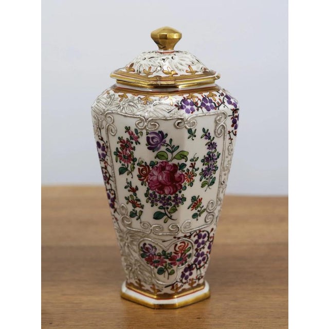Ceramic Hand-Painted Porcelain Vases with Samson Lids and Coats of Arms, Set of 2 For Sale - Image 7 of 12