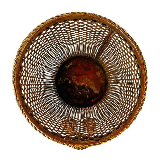 Metal 1950 Mid-Century Italian Gilt Metal Lattice & Rope Tassel Umbrella Stand, Attr. To Li Puma Firenze For Sale - Image 7 of 9