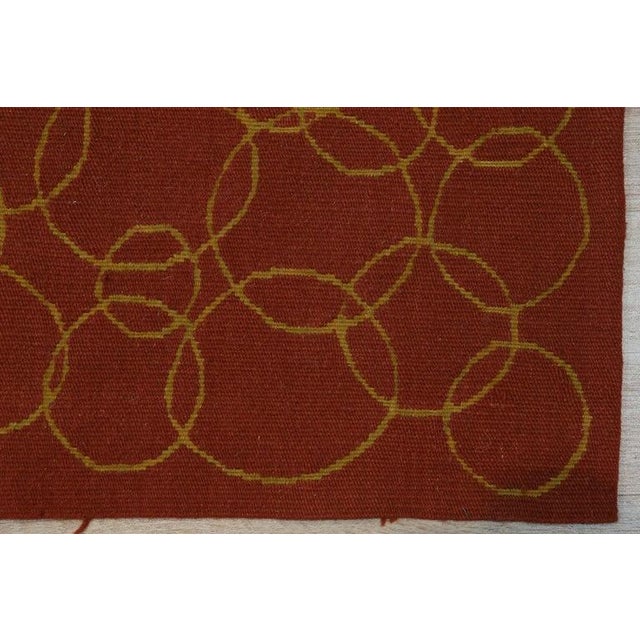 Mid-Century Modern 6x8 Red Flat Weave Wool Golden Orb Floating Vintage Mid Century Carpet Rug For Sale - Image 3 of 8