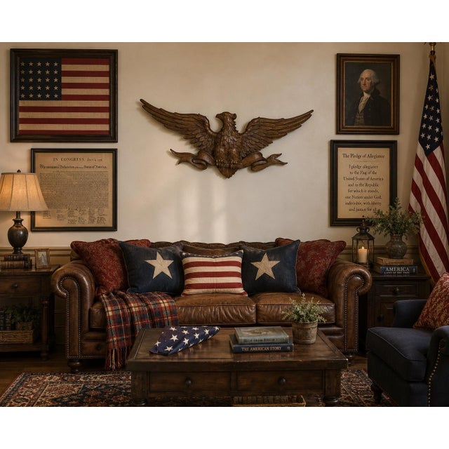 Make a bold patriotic statement with this impressive original 1967 Sexton American Eagle wall sculpture, an iconic piece...