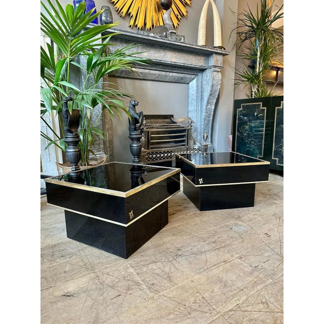 Black Lacquered and Brass Trimmed Tables, 1970, Set of 2 For Sale - Image 4 of 7