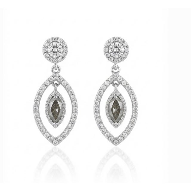 Silver Natural Diamond 1.52cts Earring in 14k Gold For Sale - Image 8 of 8