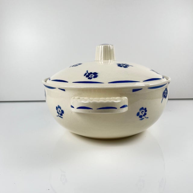 Vintage Semi-Porcelain Tureen with Blue Floral Pattern from Badonviller, 1920s For Sale - Image 4 of 14