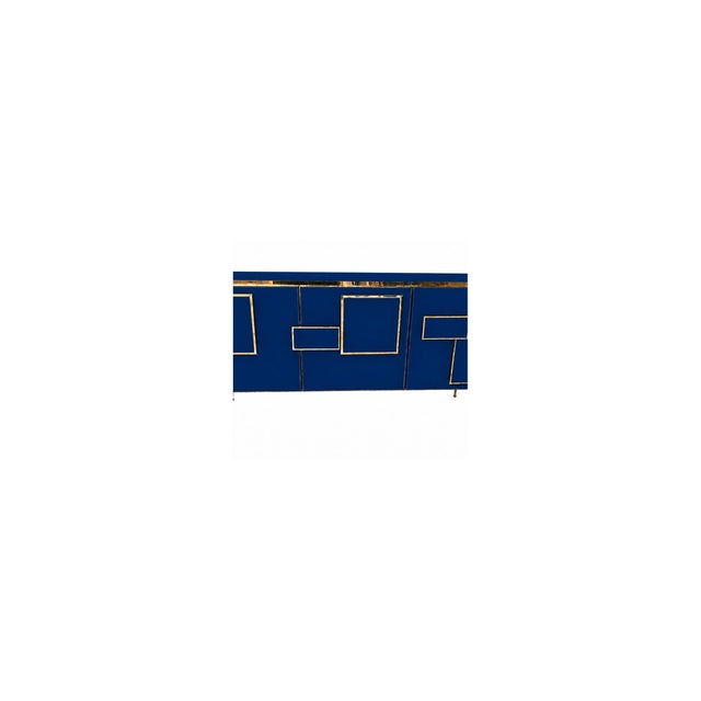Three-Door Italian Sideboard in Sapphire Blue Glass and Brass from Justfurnituress SRL For Sale - Image 6 of 9