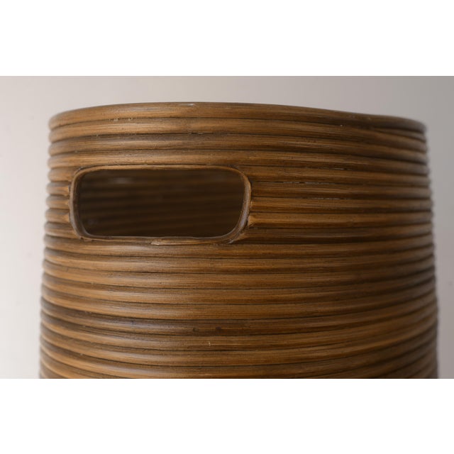 1970s Vintage Gabriella Crespi Style Pencil Reed Basket With Cutout Handles For Sale - Image 5 of 9