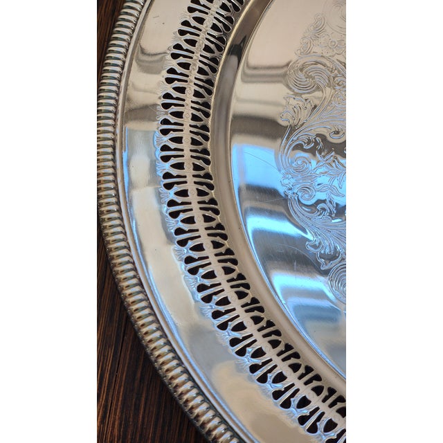 Mid 20th Century Mid 20th Century Wm. Rogers Pierced Silver Plate Round Serving Platter, Holiday Cookie Tray For Sale - Image 5 of 10