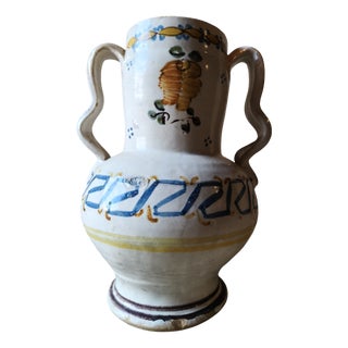 Hand-Painted Ceramic Two-Handled Jug For Sale