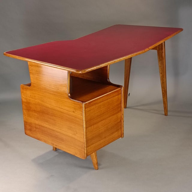 Vintage Teak Desk with Amaranth Glass, 1950s For Sale - Image 4 of 10