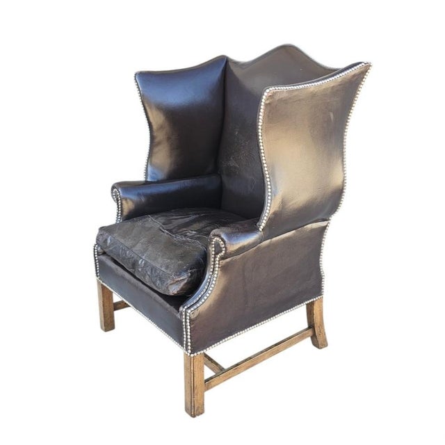 Animal Skin Vintage Rose Tarlow Style Leather Wingback Armchair, Circa 1960 For Sale - Image 7 of 12