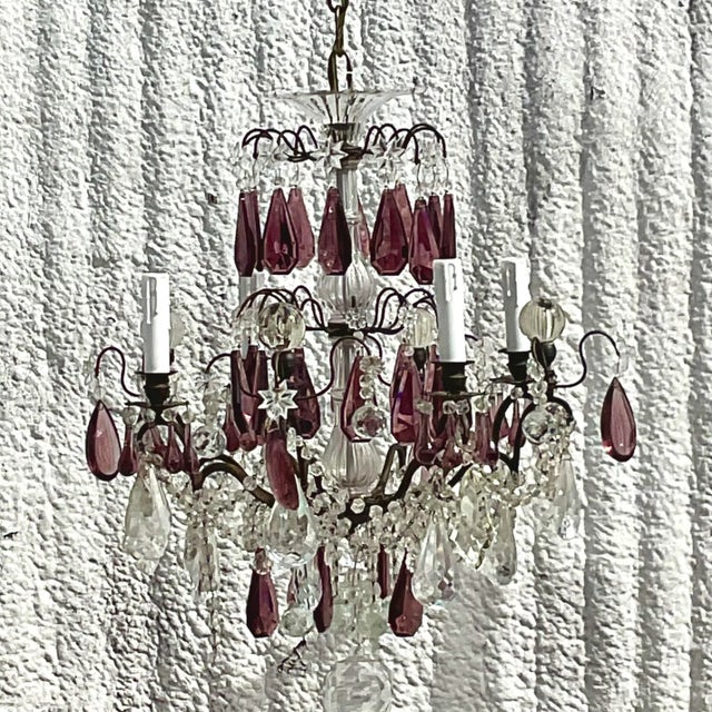 Late 20th Century Vintage Regency Amethyst Crystal Teardrop Chandelier For Sale - Image 5 of 6