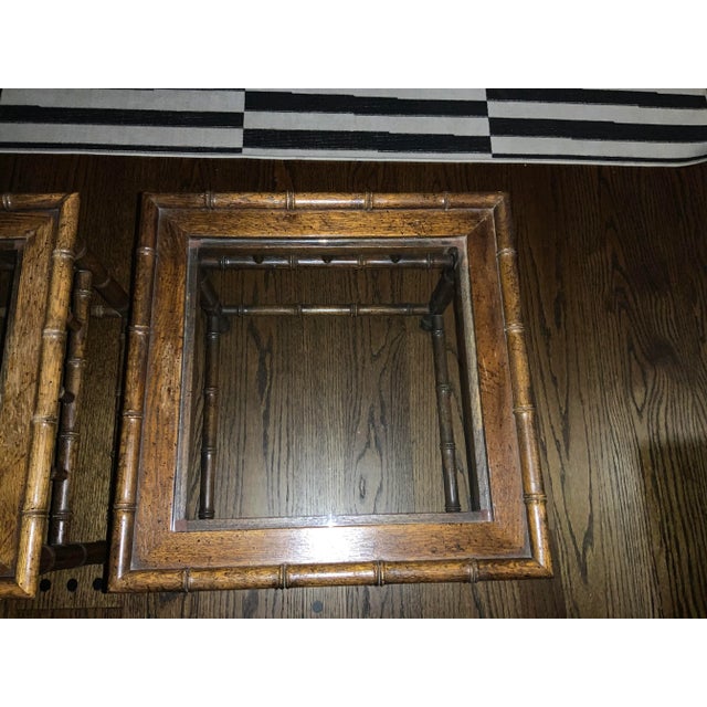1970s 1970s Faux Bamboo Wood and Glass End Tables - a Pair For Sale - Image 5 of 13