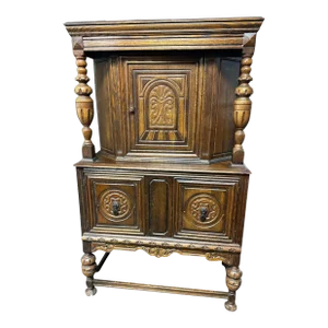 Antique 1920s Spanish Revival Oak Liquor Cabinet or Cupboard