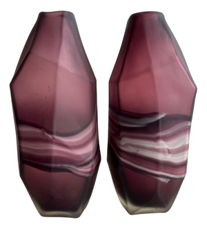 Amethyst and White Swirl Glass Vases, Set of 2