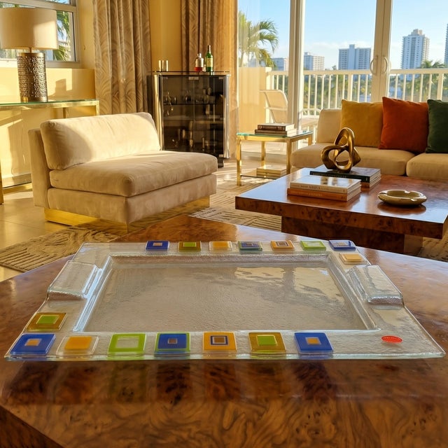 An exceptional and striking Murano glass art tray designed and handmade by Albatros - Venezia in Italy during the 1970s....