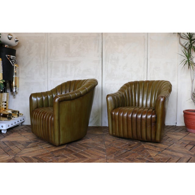 Martin Brattrud Vintage Pair of Leather Channel-Tufted Club Chairs by Martin/Brattrud, 1987 For Sale - Image 4 of 18