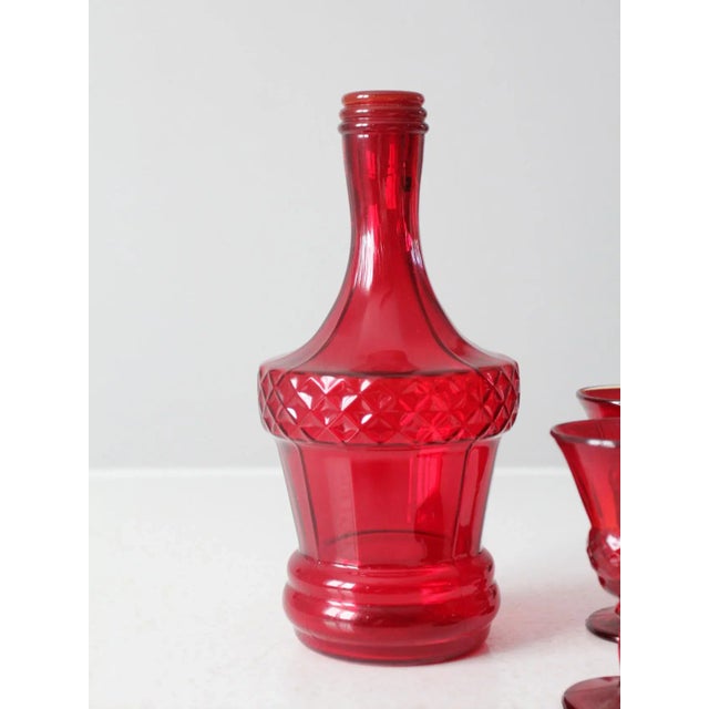 Art Deco New Martinsville Lady Astor Red Decanter & Glasses Set of 8 For Sale - Image 3 of 9