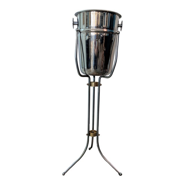 Mid-Century Modern Steel Champagne Bucket on Stand For Sale