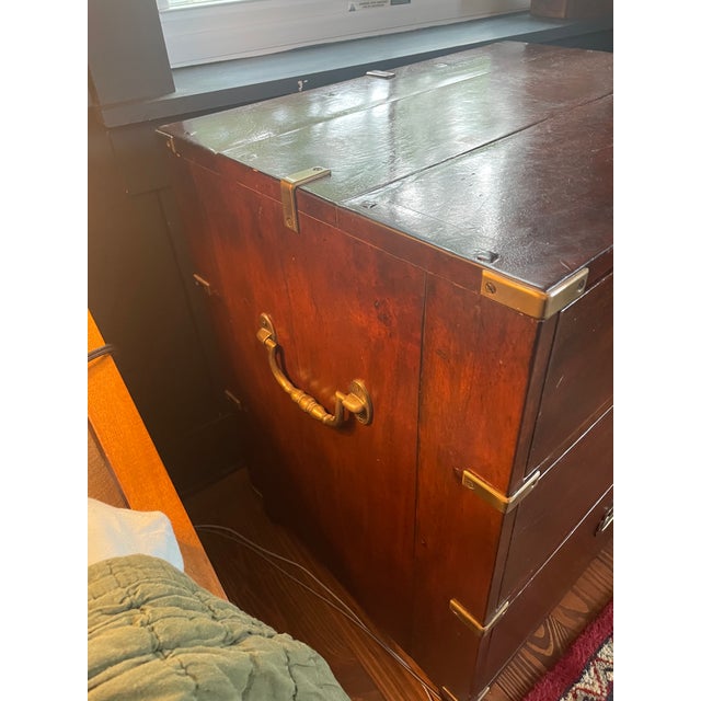 Mid 20th Century Solid Wood Campaign 3-Drawer Dresser / Bedside Table / End Table - Set of 2 For Sale - Image 11 of 17