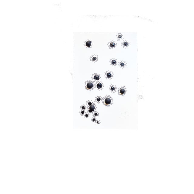 Wood pieces, gesso and ink on paper in white shadow box.