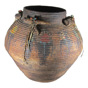 Large Robert Rivera Basket W/ Painted Dancers & Horns