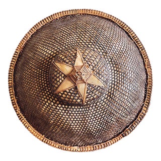 Vintage Filipino Salakot Woven Rattan and Coconut Fiber Sun Hat For Sale