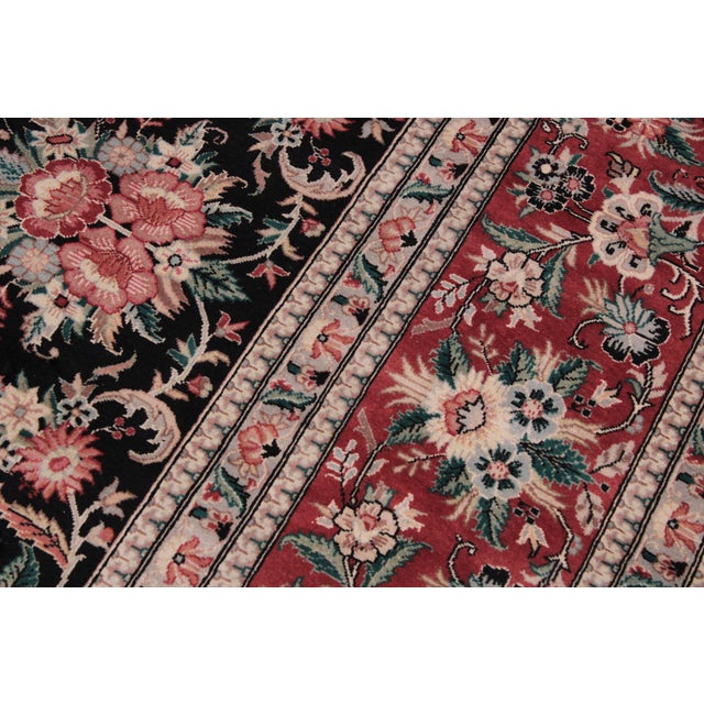 1990s Shabby Chic Floral 1990's Pak-Persian Black/Red Wool Rug - 9'3'' X 12'3'' For Sale - Image 5 of 9