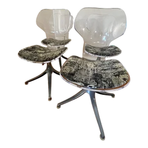Mid Century Modern Lucite Swivel Chairs- Set of 4
