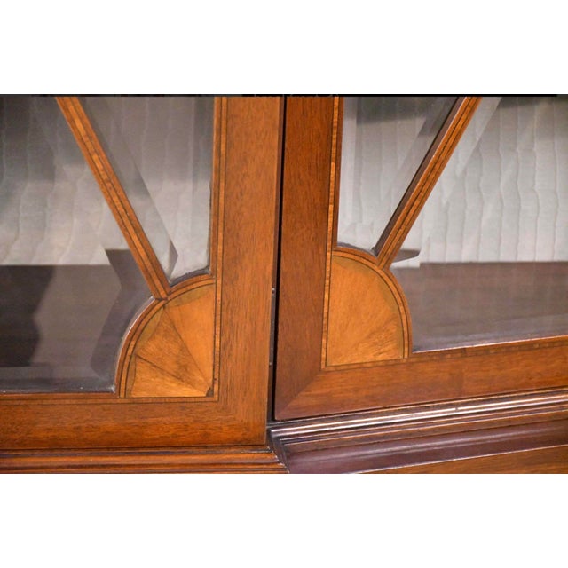 Mid 20th Century Mid-Century English Regency Style Inlaid Mahogany & Satinwood Bookcase China Cabinet For Sale - Image 5 of 8