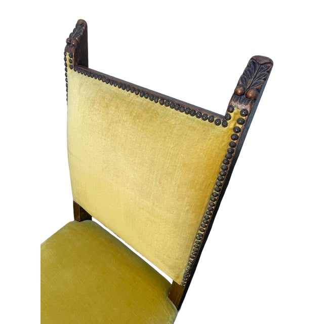 Set of 6 Spanish Revival Mahogany Dining Chairs With Yellow Velvet Upholstery, 1970s For Sale - Image 13 of 17