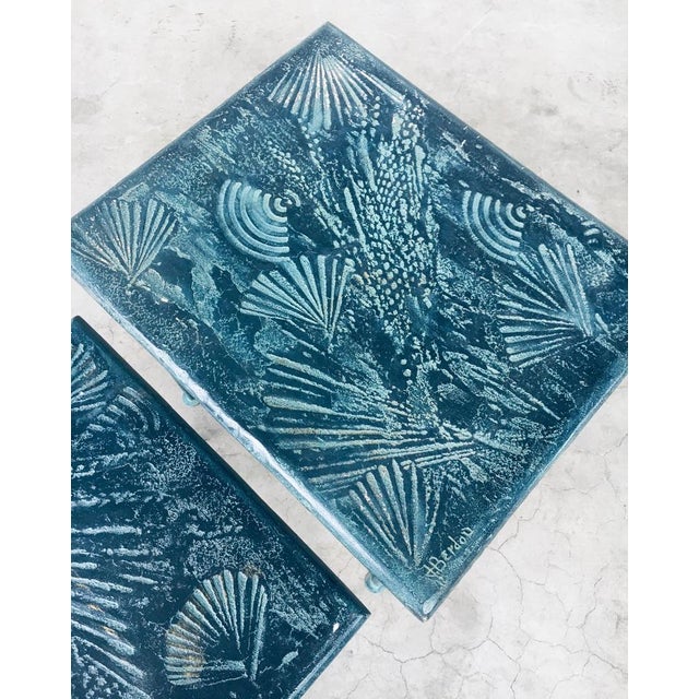 Postmodern Design Art Handmade Nesting Table set by J. Berdou. Made in France, 1980's period. Signed by the artist on the...