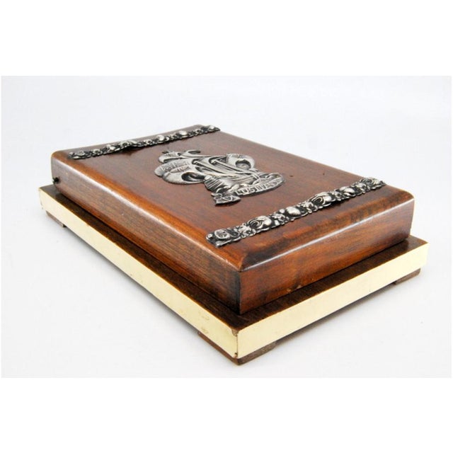 Wooden Notepad Holder with Silver Applications, in Good conditions.