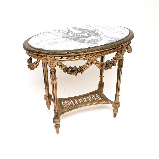 Antique French Carved Gilt Wood Occasional Table with Marble Top, 1890 For Sale - Image 11 of 11