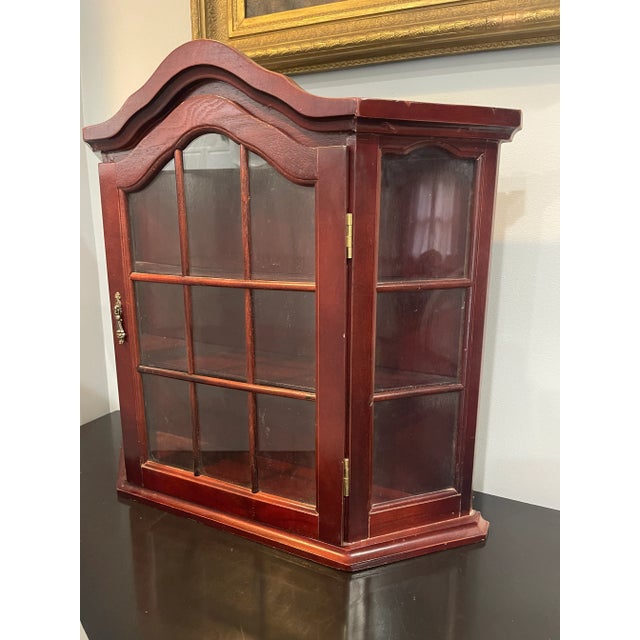 Vintage Wood Wall Mounted Curio Display Cabinet For Sale - Image 4 of 6