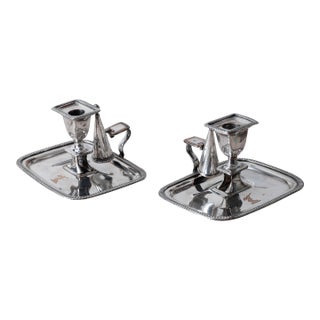 Pair of Old Sheffield Plate Chambersticks, c.1820 For Sale