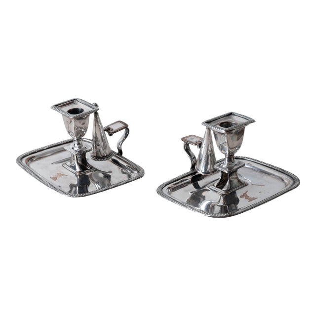 Pair of Old Sheffield Plate Chambersticks, c.1820 For Sale