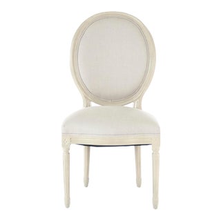 Everest Medallion Side Chair in Natural Linen For Sale
