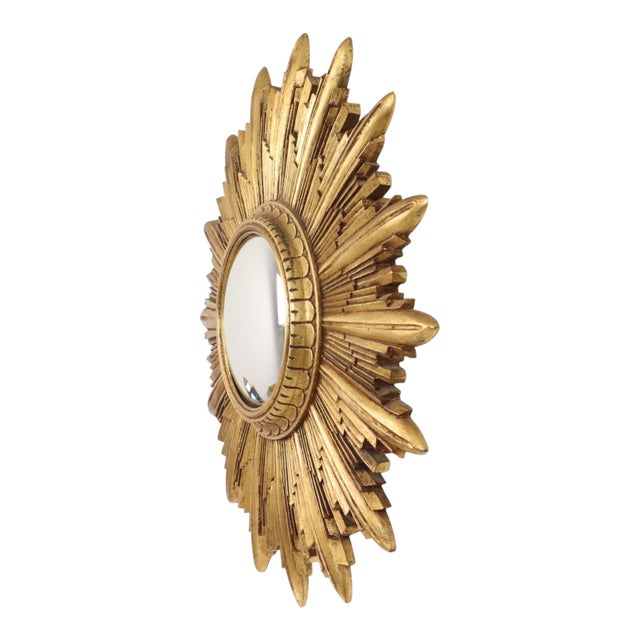 Vintage Sunburst Mirror in Gold Leaf Resin, 1960s For Sale - Image 10 of 18