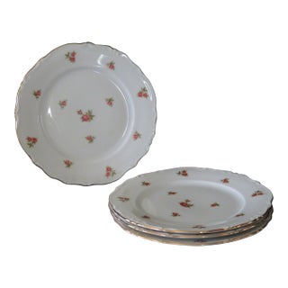 Vintage Bavarian Scattered Rose Pattern Gold Rimmed Salad Plates - Set of 4 For Sale