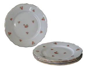 Vintage Bavarian Scattered Rose Pattern Gold Rimmed Salad Plates - Set of 4