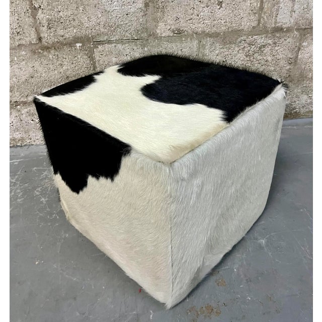 Black A Pair of Late 20th Century Cow Hide Ottomans/ Footstools. For Sale - Image 8 of 12