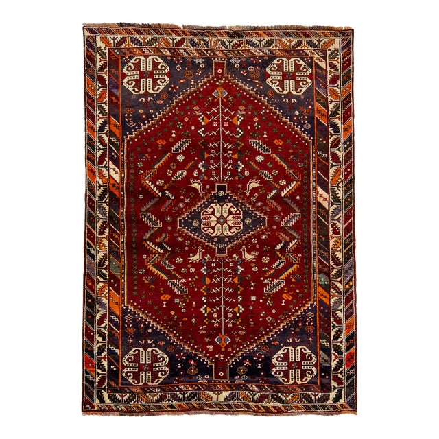 1960s Handmade Persian Shiraz Wool Rug in Red For Sale