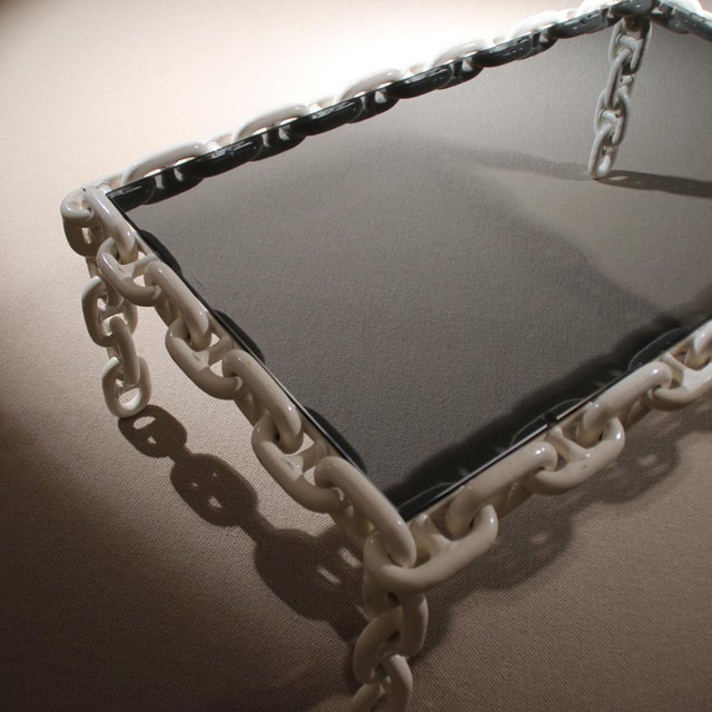 Brutalist Chain Link Coffee Table with Smoked Glass, France, 1970s For Sale - Image 12 of 14