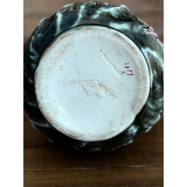 Wedgwood Antique Wedgwood Majolica Seashell Pitcher – Turquoise Interior, Victorian Seaweed Pattern (C. 1870s) For Sale - Image 4 of 5
