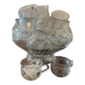 Mid 20th Century Jeanette Glass Fruit Pattern Punch Bowl Set - 34pcs