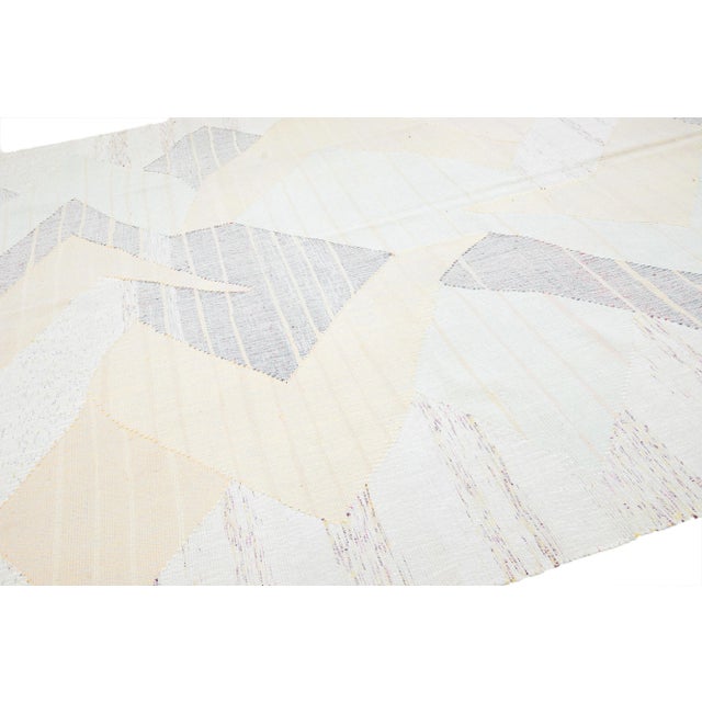 Textile 10 X 14 Modern Abstract Kilim Flatweave Wool Rug in Muted Color For Sale - Image 7 of 10