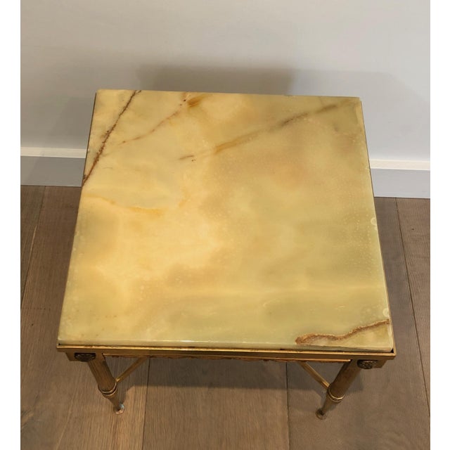 1940s Pair of Neoclassical Style Square Brass Side Tables with Onyx Top For Sale - Image 10 of 12