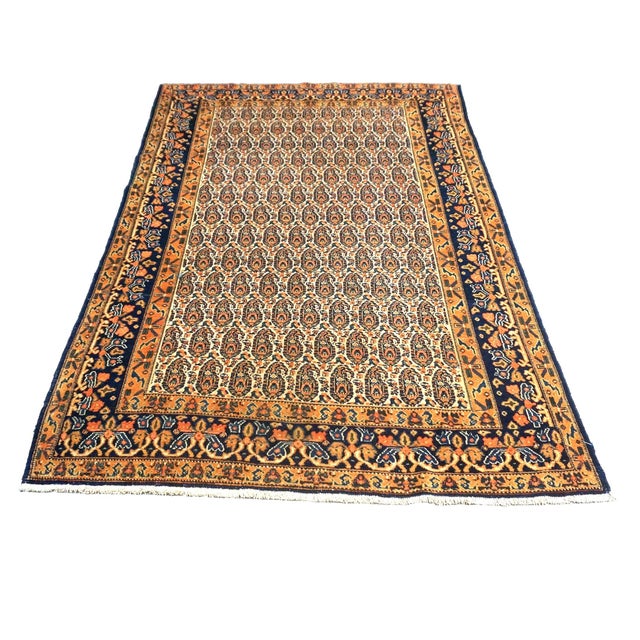 1920s Antique Persian Senneh Wool 4x6 Navy, Gold & Orange Handmade Area Rug #1143202 For Sale - Image 5 of 8
