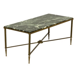 Mid-20th Century French Maison Jansen Style Brass and Green Marble Coffee Table For Sale