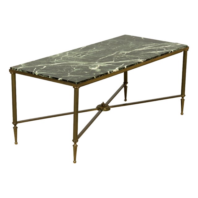 Mid-20th Century French Maison Jansen Style Brass and Green Marble Coffee Table For Sale