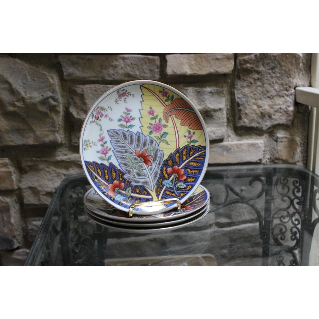 Seymour Mann Vintage Chinoiserie Style Salad Plates Tobacco Leaf Seymour Mann - Set of 4 For Sale - Image 4 of 9